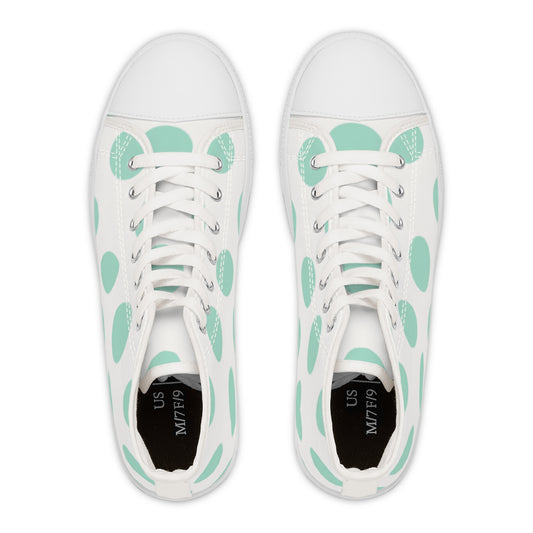 Trendy Women's High Top Sneakers with Mint Polka Dots