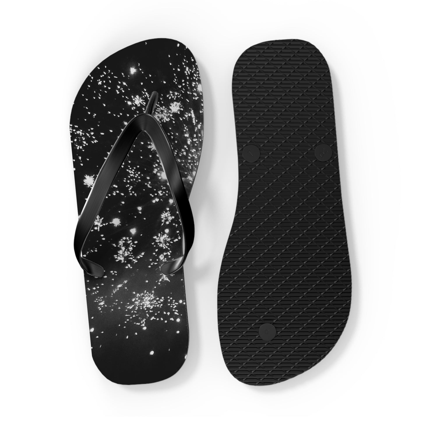 Flip Flops - Black and White Firework Design - Stylish and Fun Footwear for Summer
