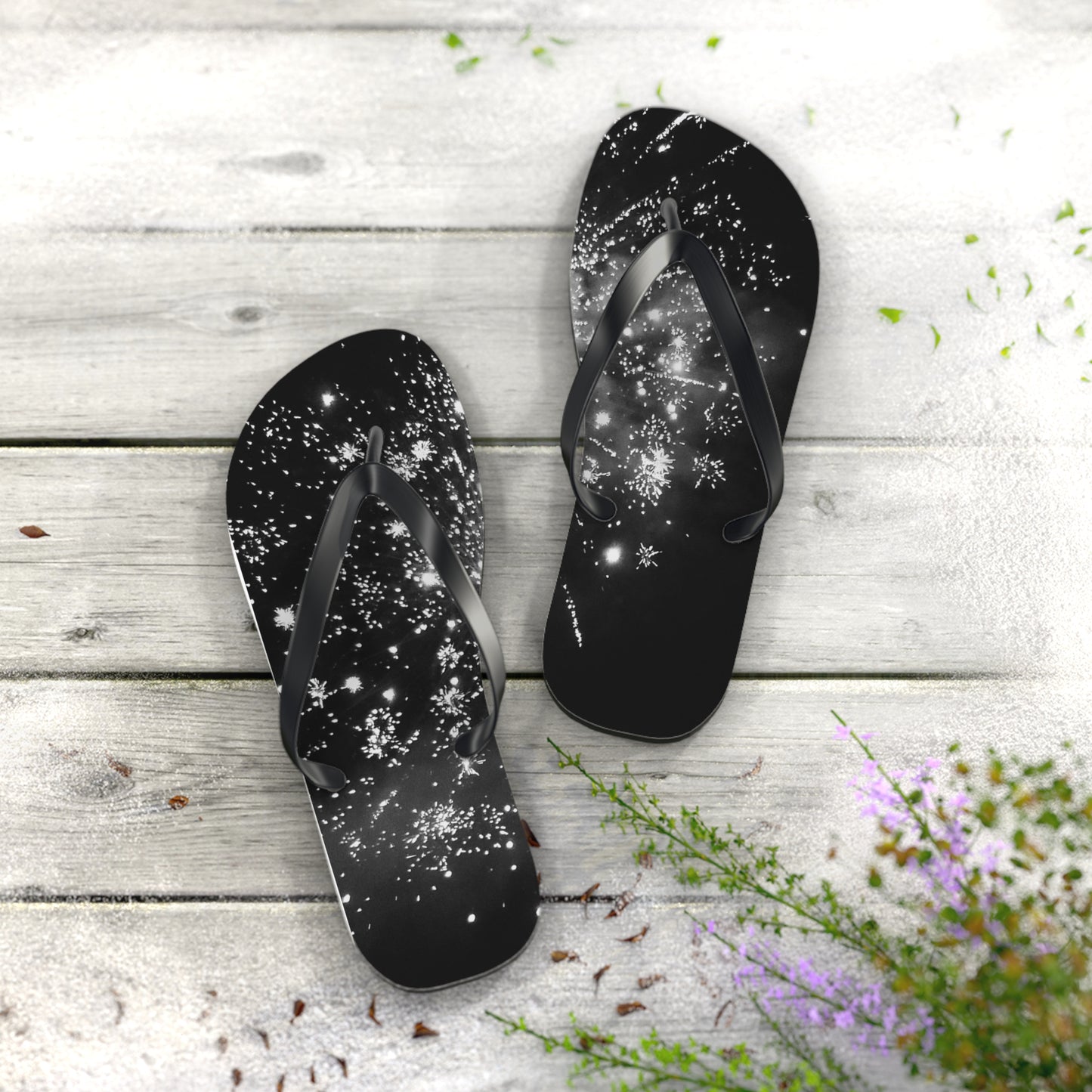 Flip Flops - Black and White Firework Design - Stylish and Fun Footwear for Summer