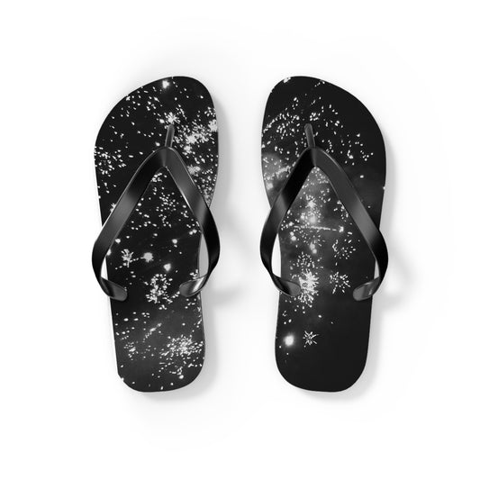 Flip Flops - Black and White Firework Design - Stylish and Fun Footwear for Summer