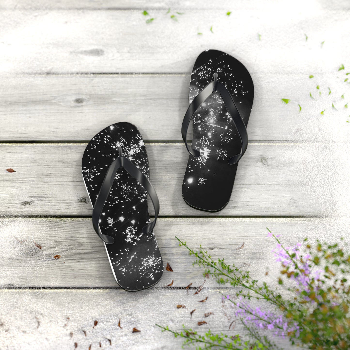 Flip Flops - Black and White Firework Design - Stylish and Fun Footwear for Summer