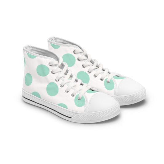 Trendy Women's High Top Sneakers with Mint Polka Dots