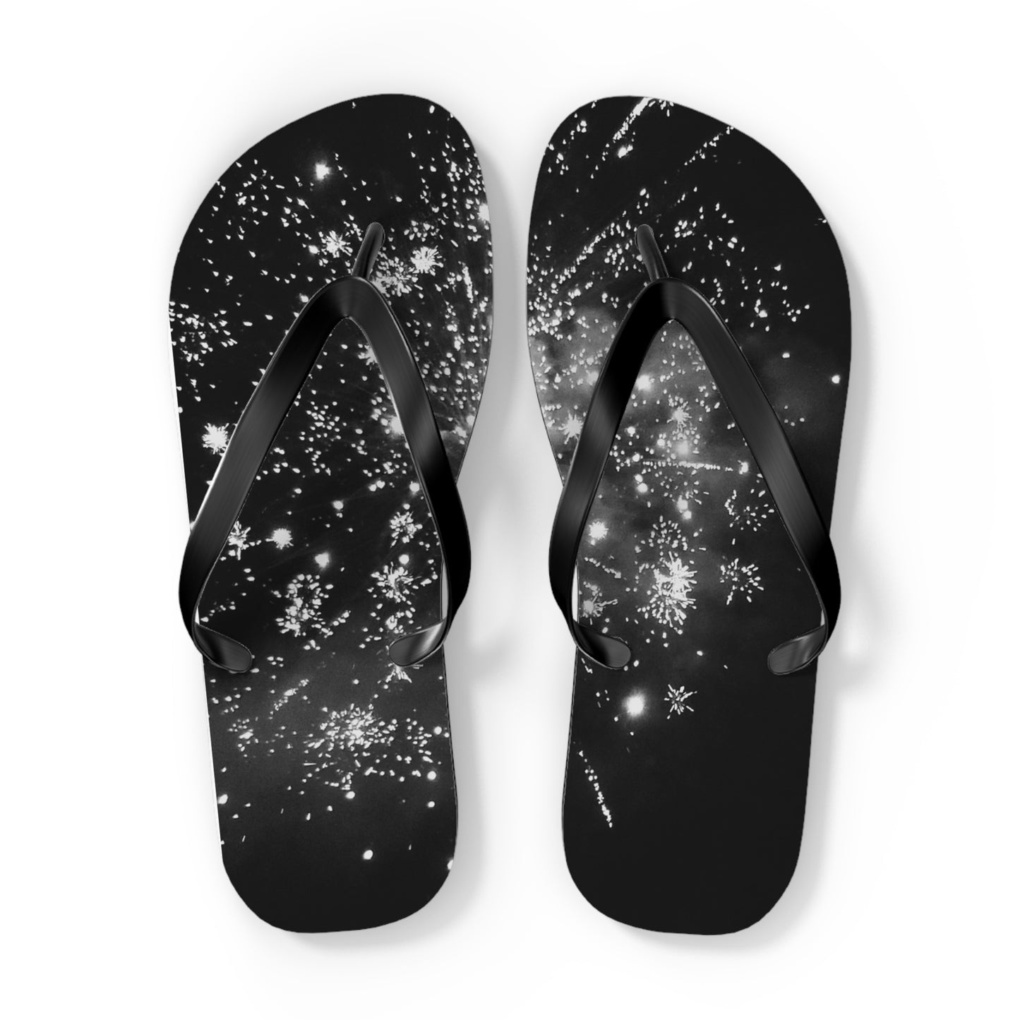 Flip Flops - Black and White Firework Design - Stylish and Fun Footwear for Summer