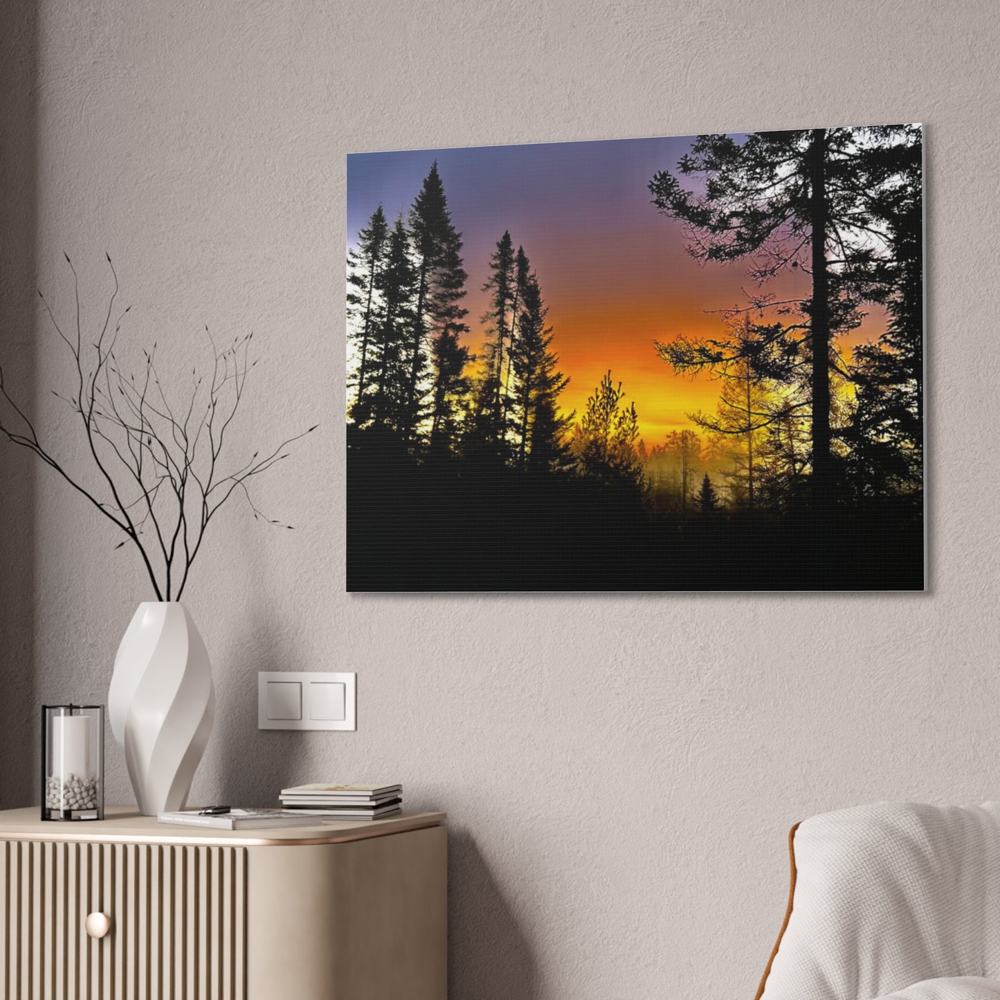Sunset Forest Canvas Art - Stretched Wall Decor for Nature Lovers